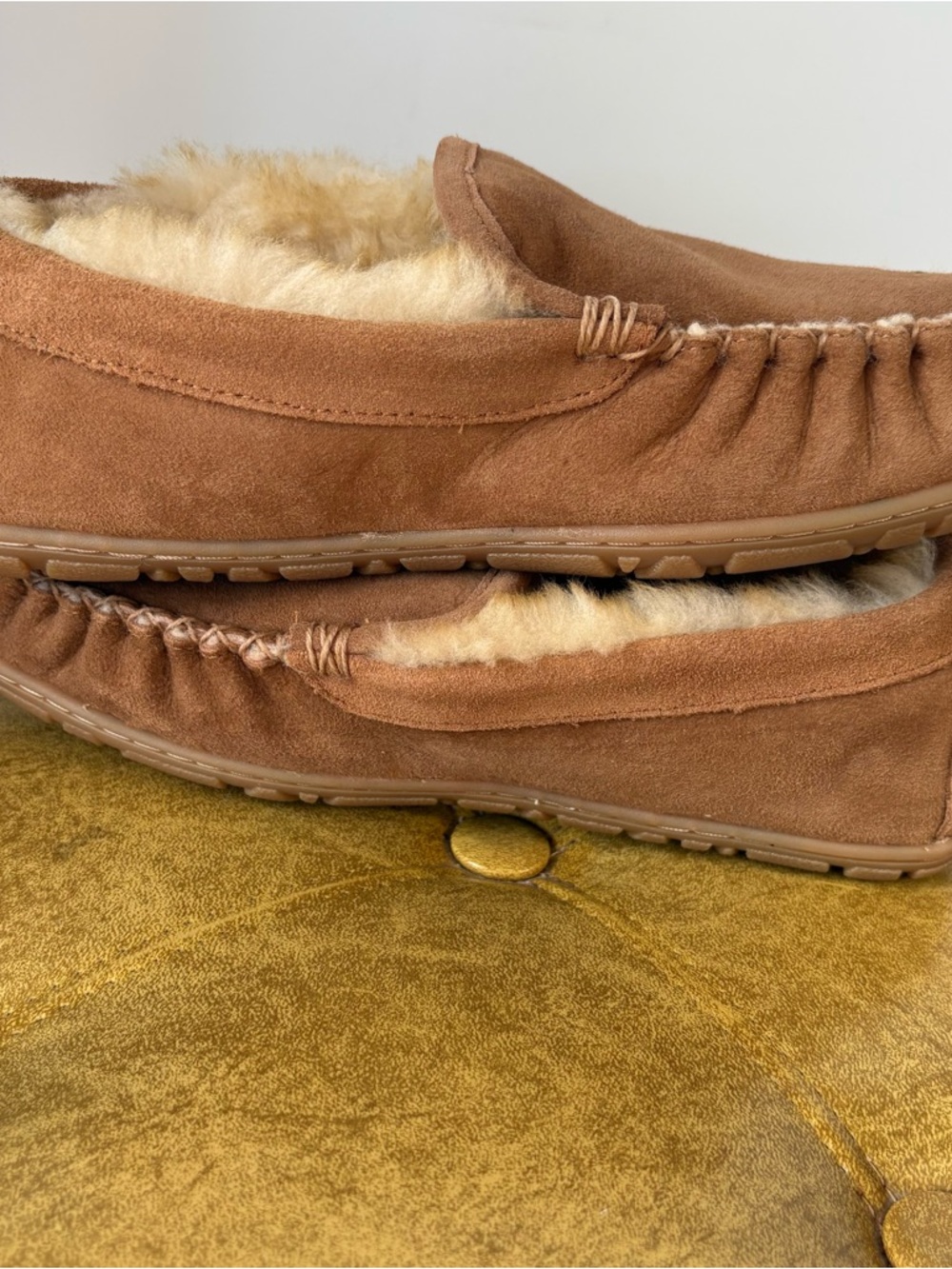 L.L. Bean Men’s Wicked Good Moccasins – Brown Suede Shearling Slipper – Size 7M - Picture 8 of 11
